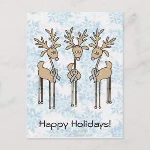 Grey Ribbon Reindeer - Brain Cancer/Brain Tumour Holiday Postcard