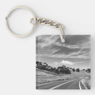 Grey Road California Black and White Photography Keychain