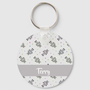 Grey robots pattern keychain