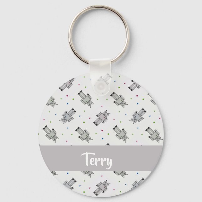 Grey robots pattern keychain (Front)