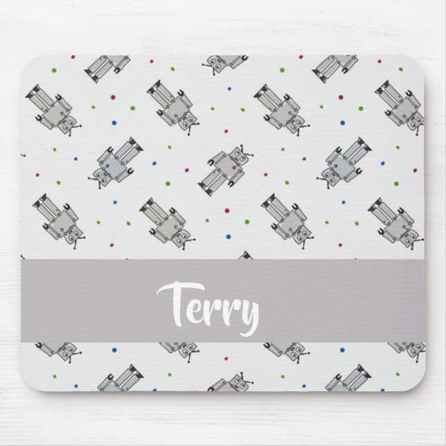 Grey robots pattern mouse pad (Front)