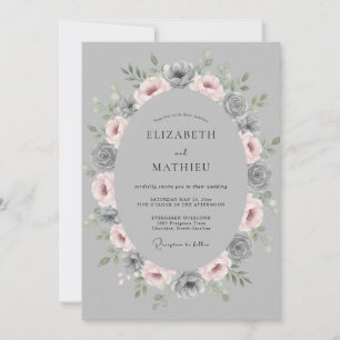 Grey Romantic Floral Flourish Wedding Invitation