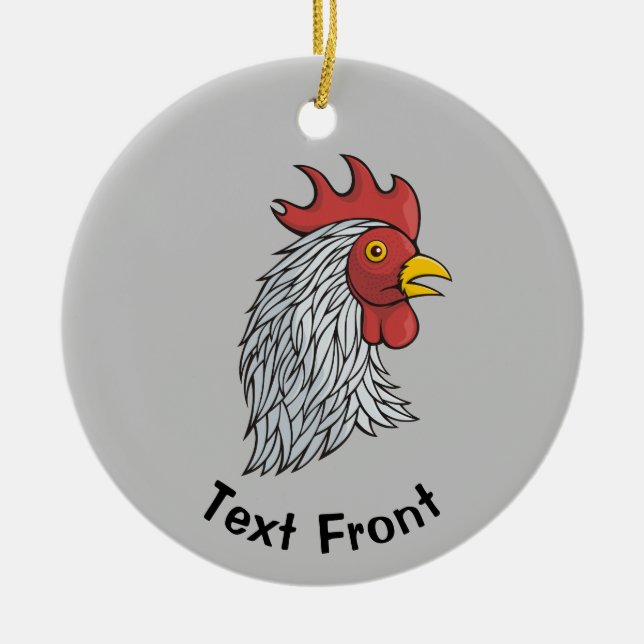 Grey Rooster's Head Ceramic Ornament (Front)