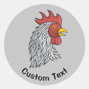 Grey Rooster's Head Classic Round Sticker