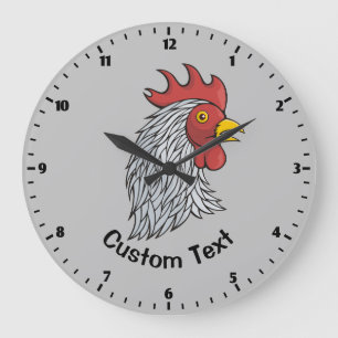 Grey Rooster's Head Large Clock