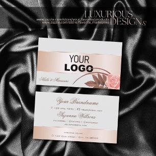 Grey Rose Gold Decor and Cute Flower with Logo Business Card