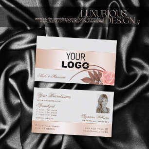 Grey Rose Gold Decor Cute Flower with Logo Photo Business Card