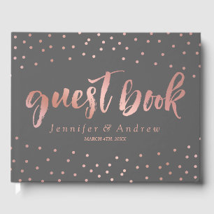 Grey & Rose Gold Dots Wedding Guest Book