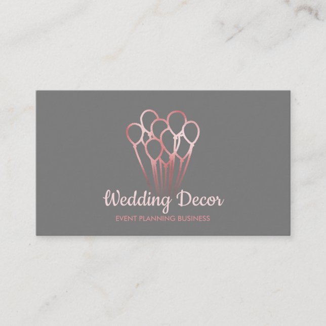 Grey Rose Gold Event Birthday Party Balloon Business Card (Front)