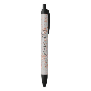Grey Rose Gold Glitter Personalized Black Ink Pen