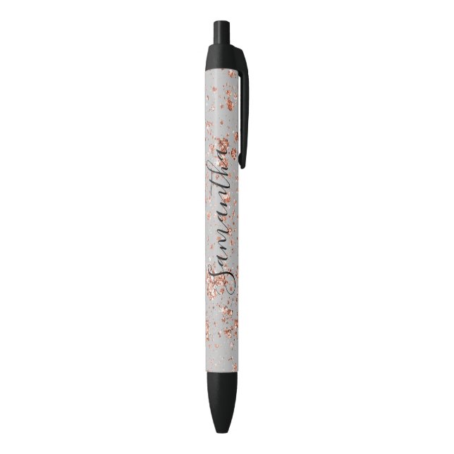 Grey Rose Gold Glitter Personalized  Black Ink Pen (Bottom (Vertical))