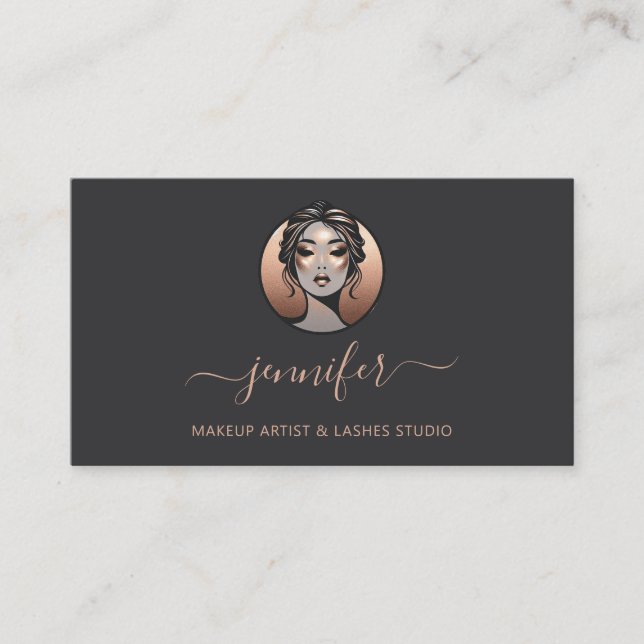 Grey Rose Makeup Artist Logo Lashes QR Oriental  Business Card (Front)