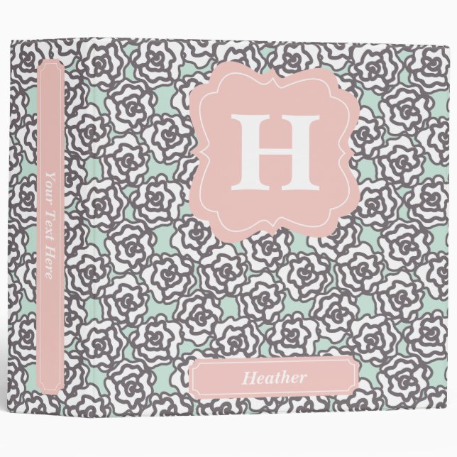 Grey Roses and Pink Monogram Binder (Front/Spine)