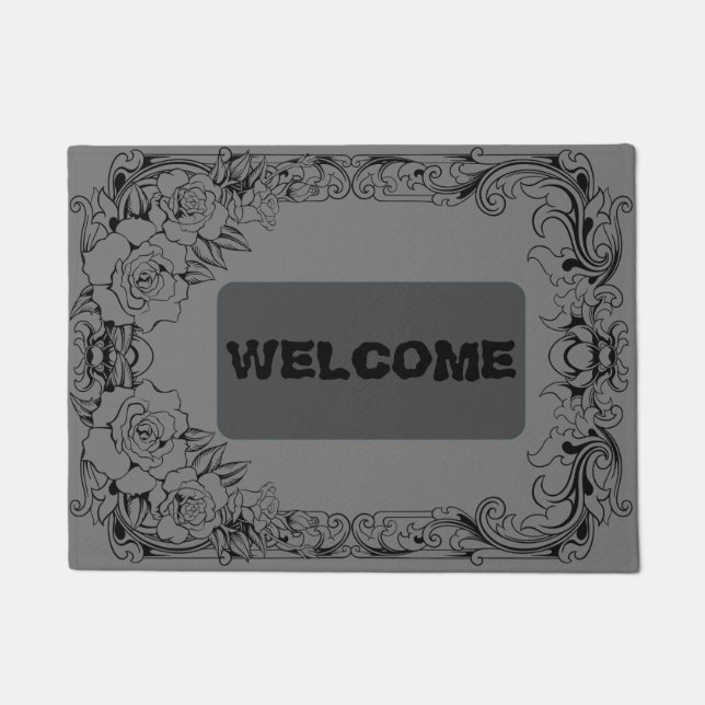 Grey Roses Doormat (Front)