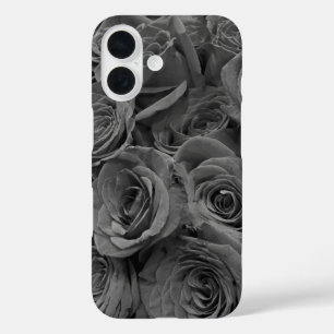 Grey roses, grey floral photo iPhone 16 case