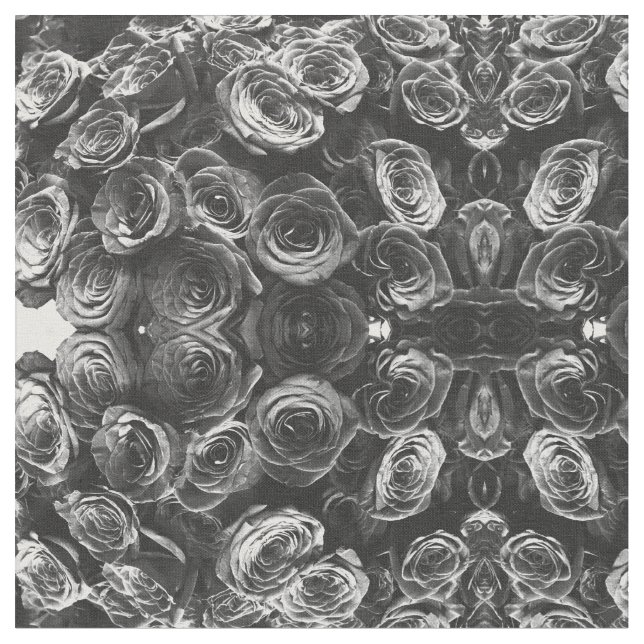 Grey roses, grey floral photo  fabric (Close Up)