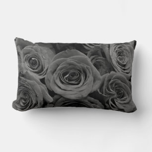 Grey roses, grey floral photo lumbar pillow
