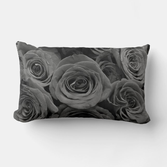 Grey roses, grey floral photo  lumbar pillow (Front)