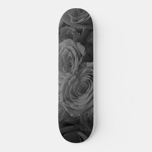 Grey roses, grey floral photo       skateboard (Front)