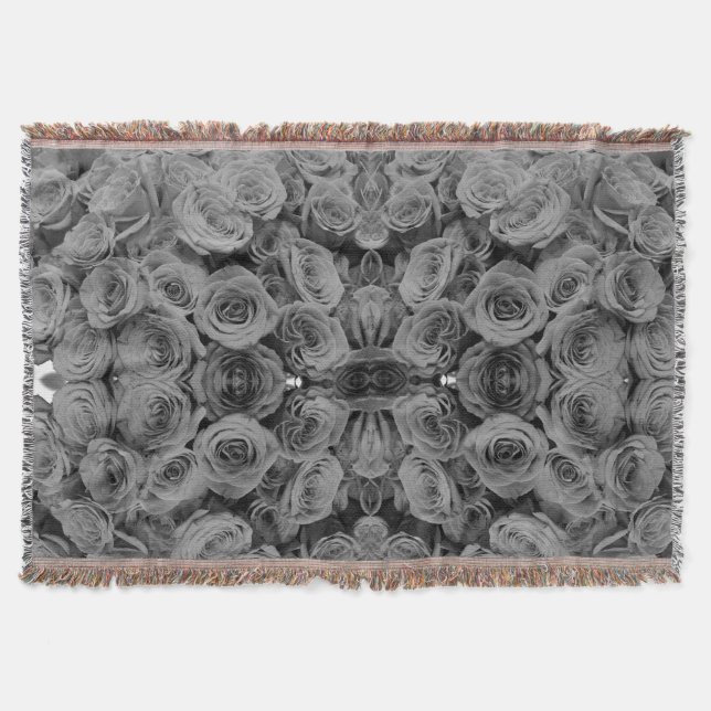Grey roses, grey floral photo  throw blanket (Front)