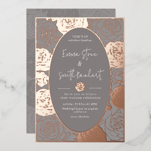 Grey Roses Wedding Foil Invitation