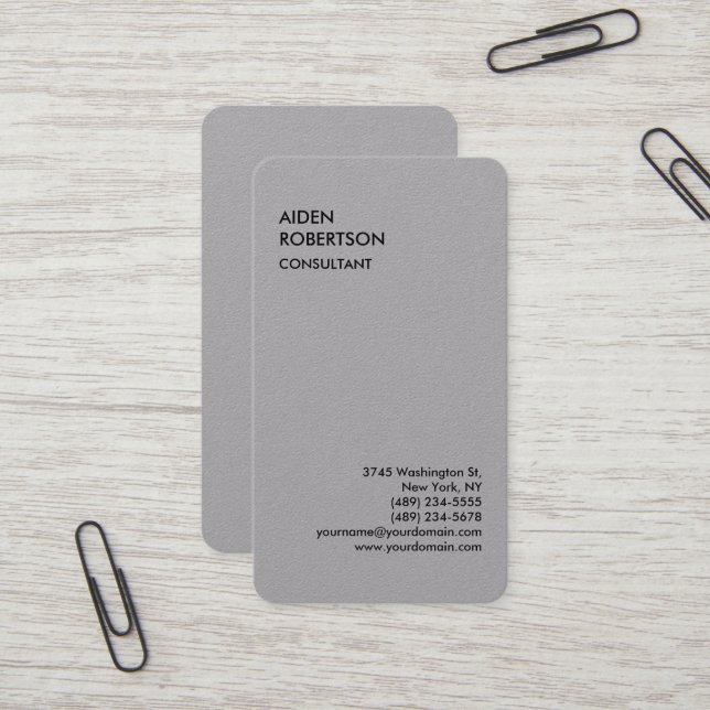 Grey Rounded Exclusive Special Modern Unique Business Card (Front/Back In Situ)