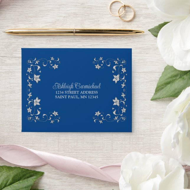 Grey, Royal Blue Wedding A2 Size RSVP Envelope (Wedding)