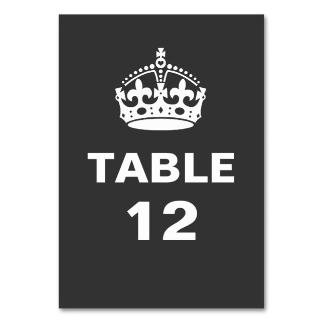 Grey Royal Crown Table Number (Front)