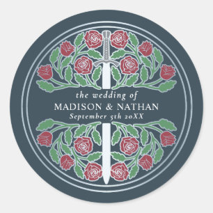 Grey Royal Medieval Silver Sword Wedding Classic Round Sticker