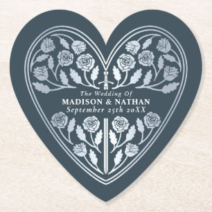 Grey Royal Medieval Silver Sword Wedding Paper Coaster