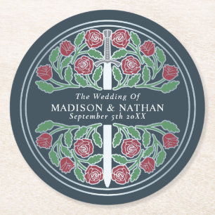 Grey Royal Medieval Silver Sword Wedding Round Paper Coaster