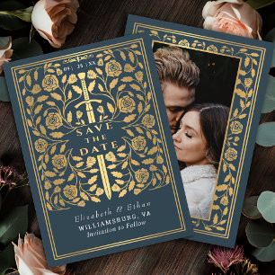 Grey Royal Medieval Sword Wedding Photo Save The Date