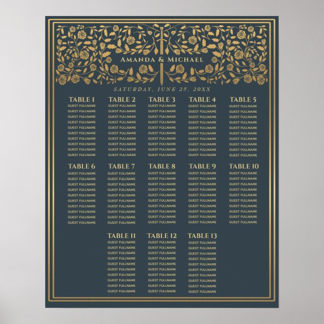 Grey Royal Medieval Sword Wedding Seating Chart (Front)
