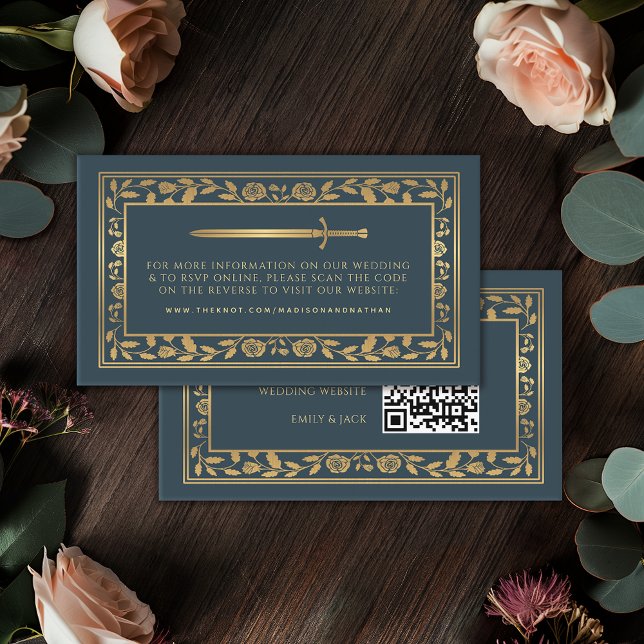 Grey Royal Sword Wedding Website RSVP QR Code  Enclosure Card (Creator Uploaded)