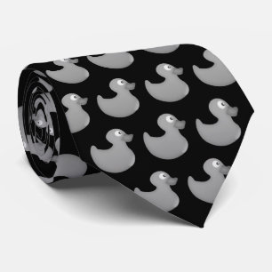 Grey Rubber Ducks on Black Background Tie