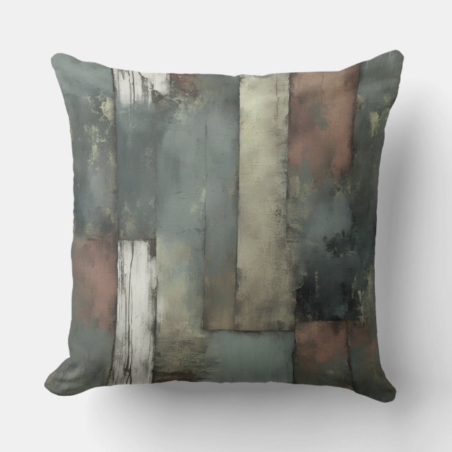 Grey Rust White Modern Farmhouse Print Throw Pillow (Front)