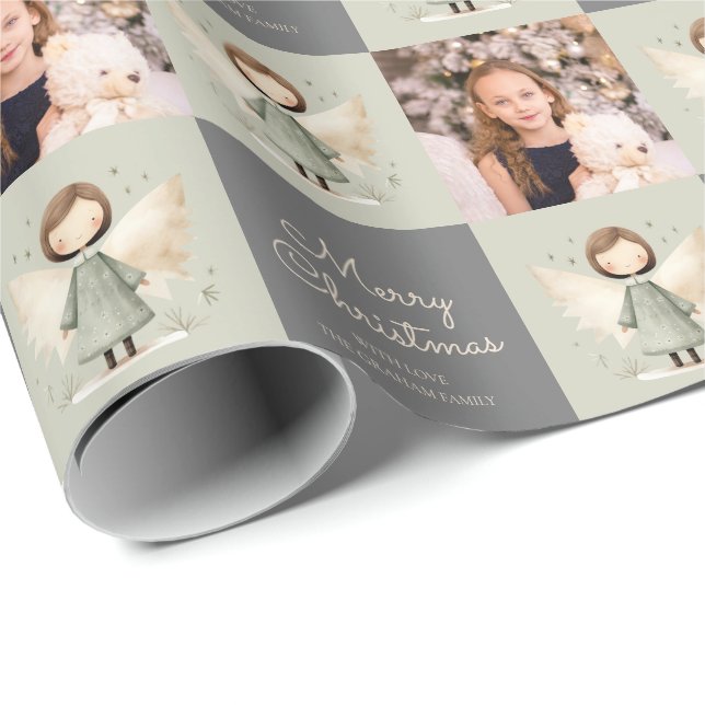 Grey Rustic Angel 1 Photo Wrapping Paper (Roll Corner)