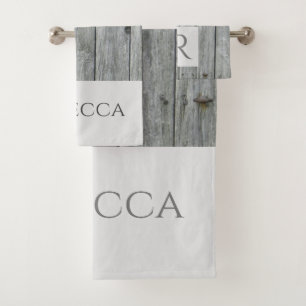 Grey Rustic Barn Pattern Monogram Bathroom Towel