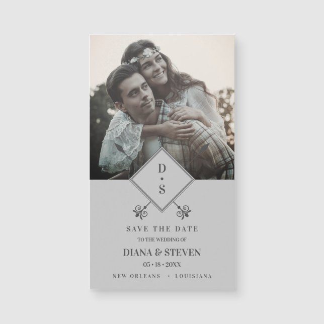 Grey Rustic Boho Photo Engagement Save the Date (Front)