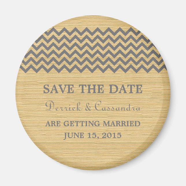 Grey Rustic Chevron Save the Date Magnet (Front)