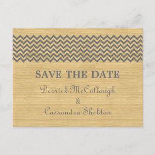 Grey Rustic Chevron Save the Date Postcard