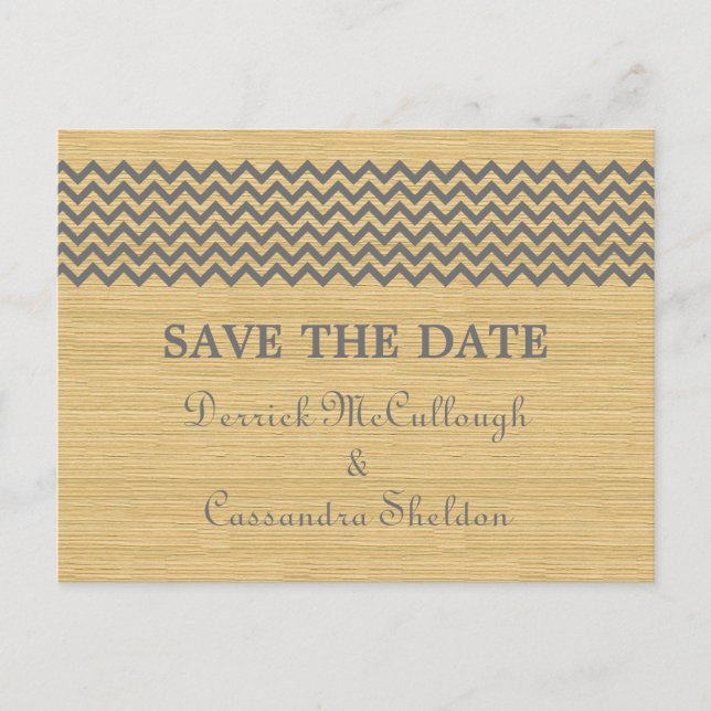 Grey Rustic Chevron Save the Date Postcard (Front)