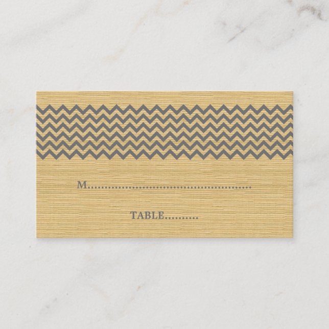 Grey Rustic Chevron Wedding Place Card (Front)