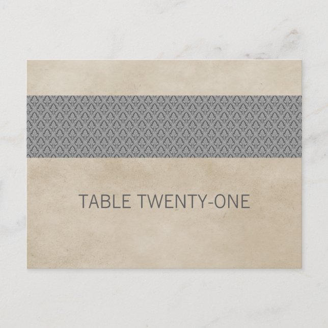 Grey Rustic Damask Table Number Postcard (Front)
