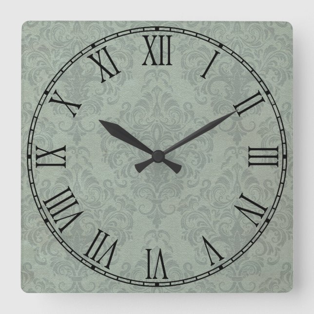 Grey Rustic Damask Vintage Wallpaper Square Wall Clock (Front)