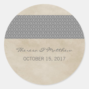 Grey Rustic Damask Wedding Stickers
