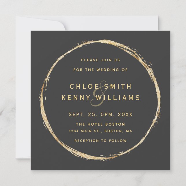 Grey Rustic Gold Circle Ampersand Wedding Square Invitation (Front)