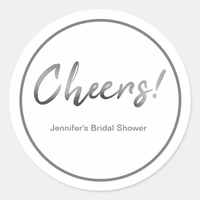 Grey Rustic Hand Lettering Cheers bridal shower  Classic Round Sticker (Front)