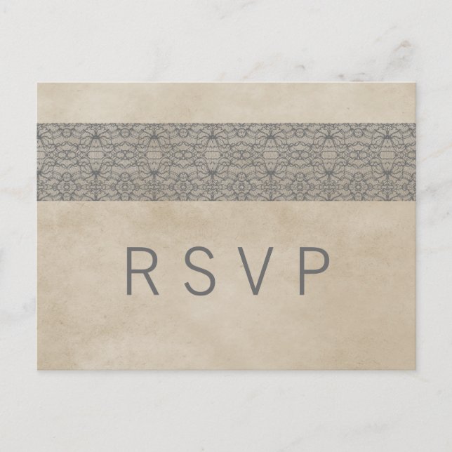 Grey Rustic Lace RSVP Postcard (Front)