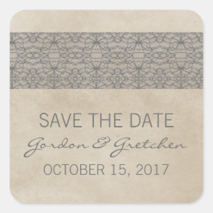 Grey Rustic Lace Save the Date Stickers